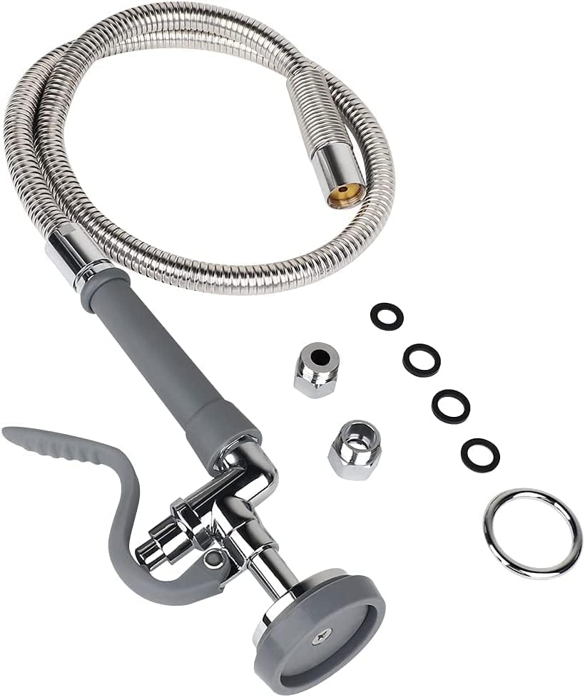TBER Manguera de preenjuague con válvula de pulverización, manguera de pulverización de platos de acero inoxidable flexible de 45 pulgadas con