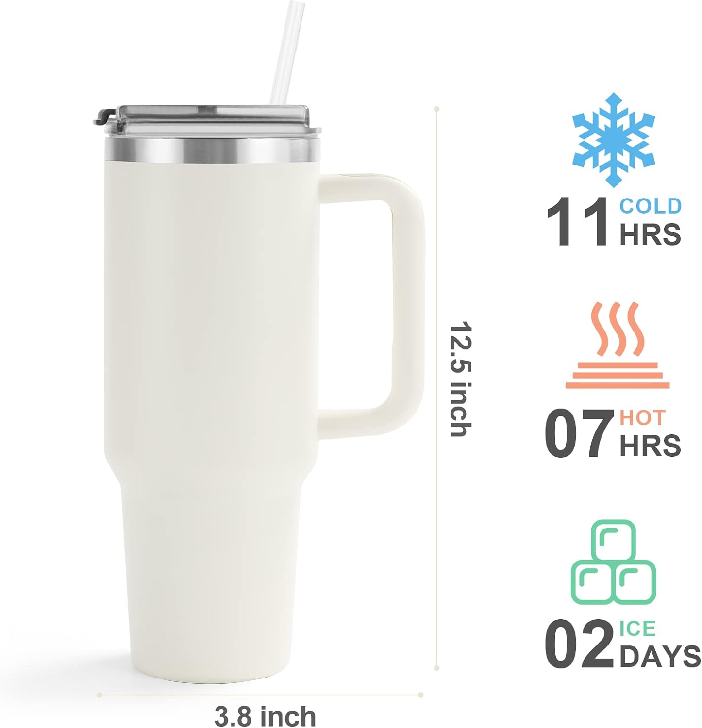 SOOZELEN – Vaso de 40 onzas con asa y tapa con popote, taza de viaje aislada, doble pared mantiene las bebidas frías y el calor durante mucho tiempo