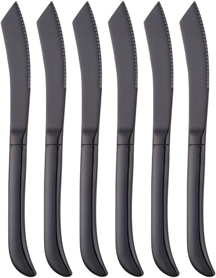 Bisda Juego de cuchillos para carne, cuchillos de cocina de acero inoxidable dentado de alta calidad, juego de 6, aptos para lavavajillas (negro)