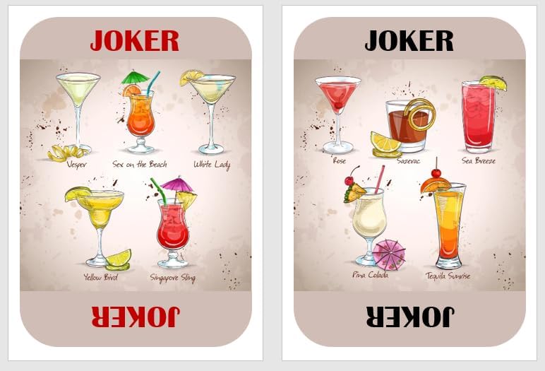 Naipes para beber. Naipes con recetas de cócteles. Naipes de fiesta. Naipes estándar. Cartas de póquer. Cartas de puente.