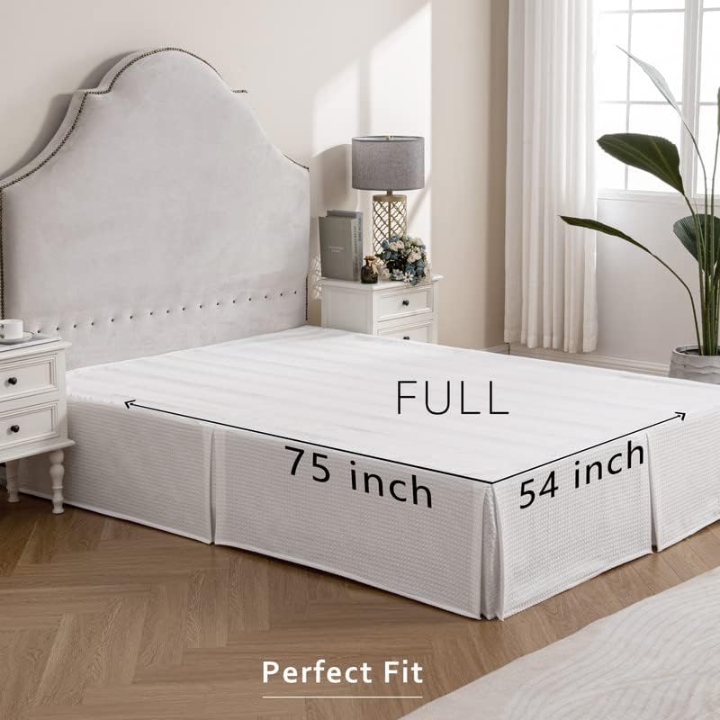 Falda de cama plisada con tejido de gofre, volantes de polvo a medida de 22 pulgadas, caída de fácil ajuste, lavable a máquina (blanco, matrimonial,