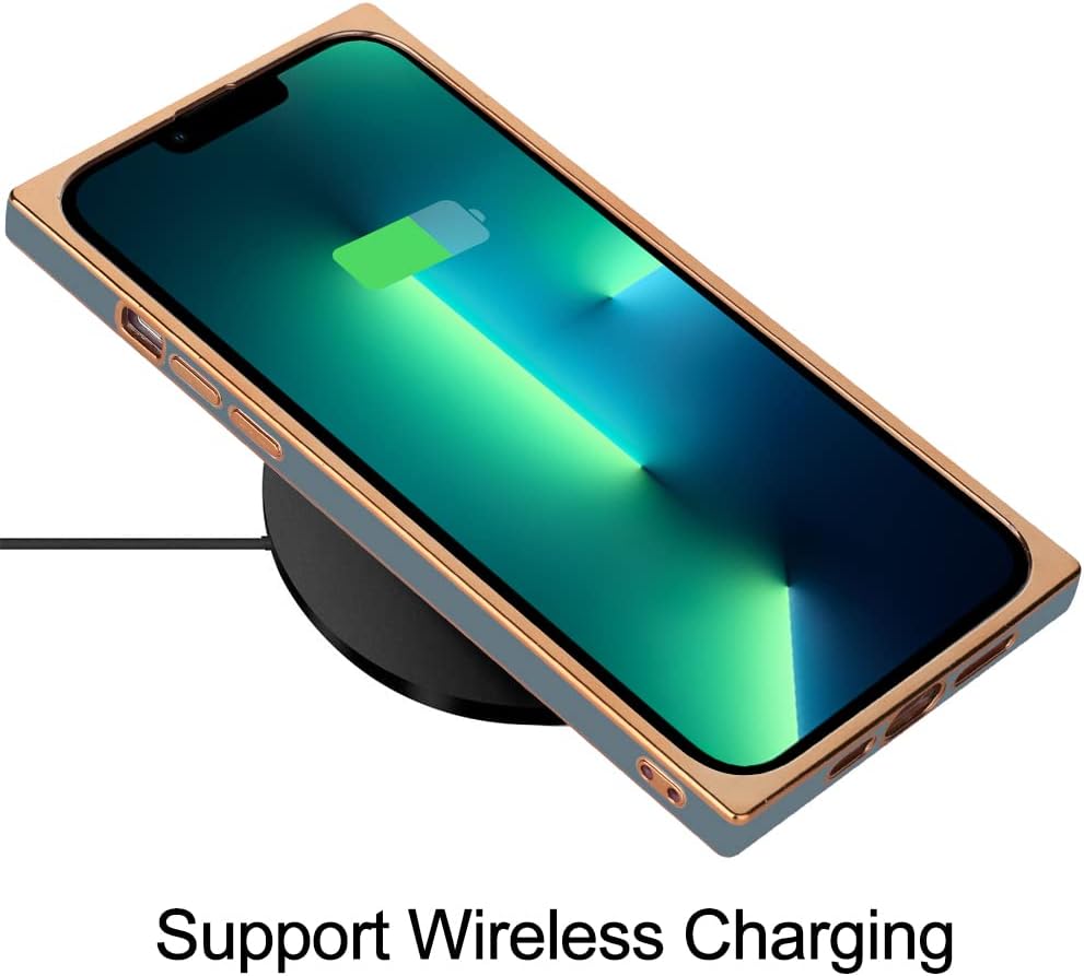 KANGHAR Funda cuadrada de lujo para iPhone 13 Pro – Parachoques de silicona de cuerpo completo galvanizado gris abuela con protección para lente de