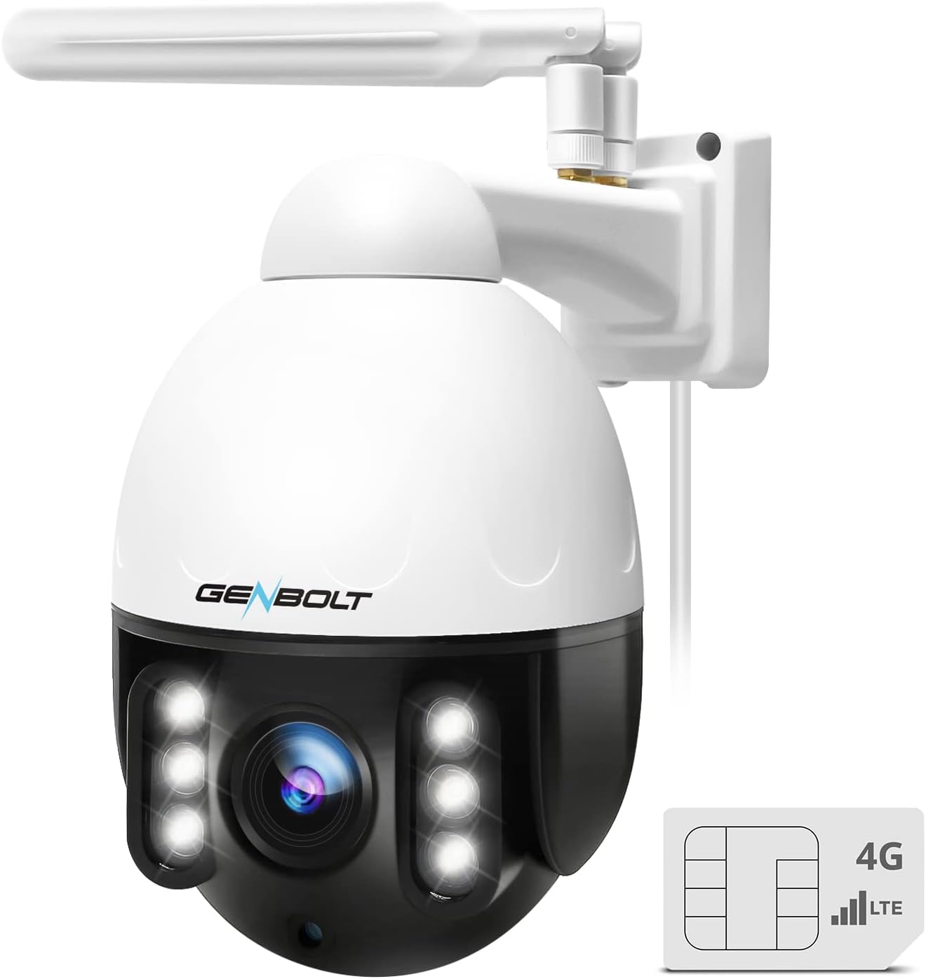 GENBOLT Cámara de seguridad 3G4G LTE PTZ al aire libre 2.5K, zoom óptico 9X PoE CCTV Cámara de vigilancia IP con tarjeta SIM, reflector de 5MP de