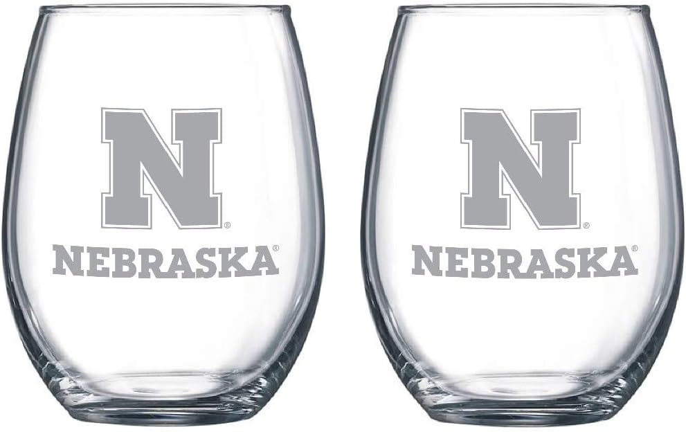 Juego de 2 copas de vino o bebidas con logotipo de escarcha satinada grabada (Nebraska)