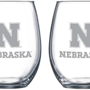 Juego de 2 copas de vino o bebidas con logotipo de escarcha satinada grabada (Nebraska) Juego de 2 copas de vino o bebidas con logotipo de escarcha satinada grabada (Nebraska)