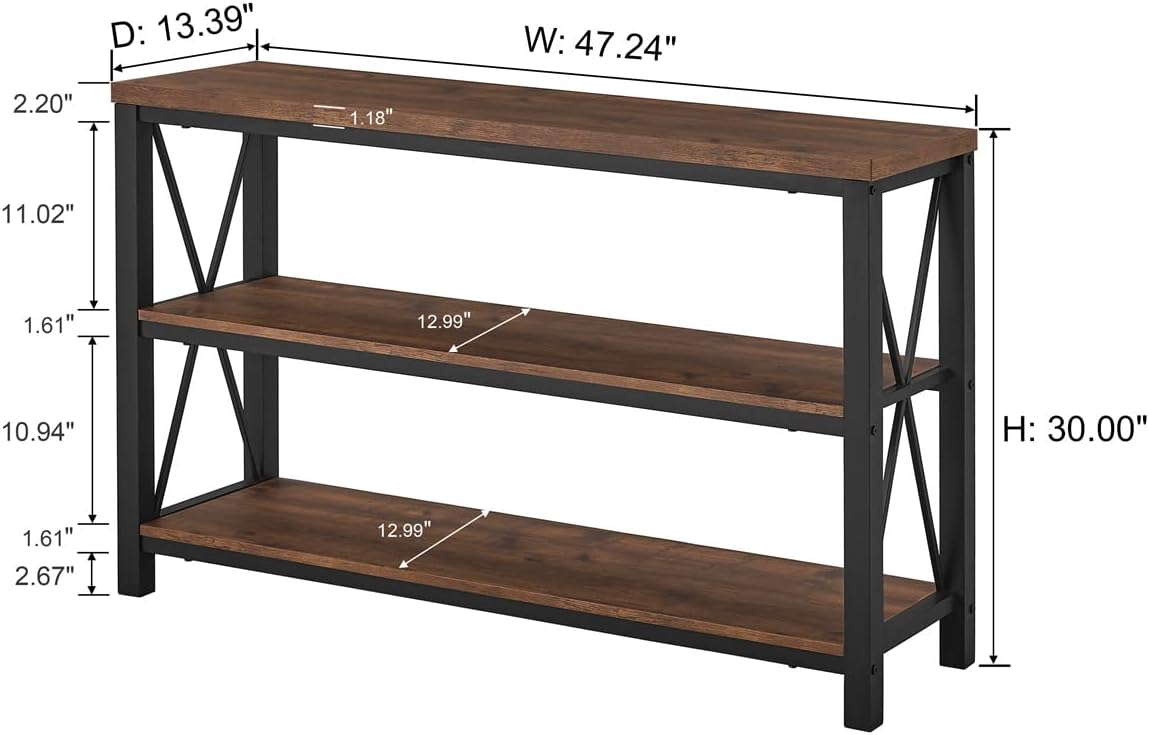 BON AUGURE Mueble de bar de café rústico para el hogar, mesa consola rústica detrás del sofá, juego de muebles de madera y metal para sala de estar