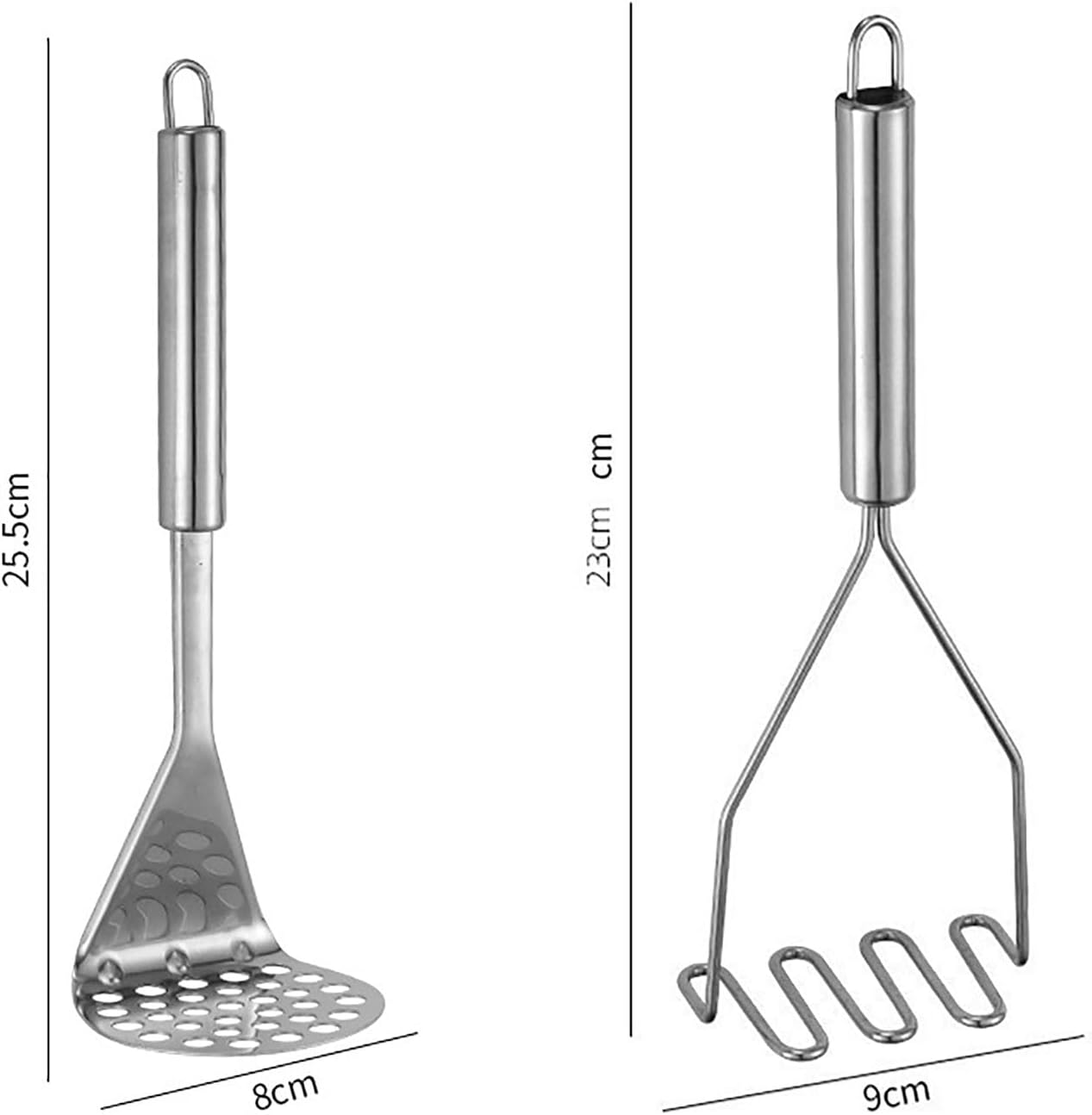 Paquete de 2 machacadores de patatas, de acero inoxidable, manual resistente, integrado, utensilios de cocina para patatas, aguacates, calabazas,