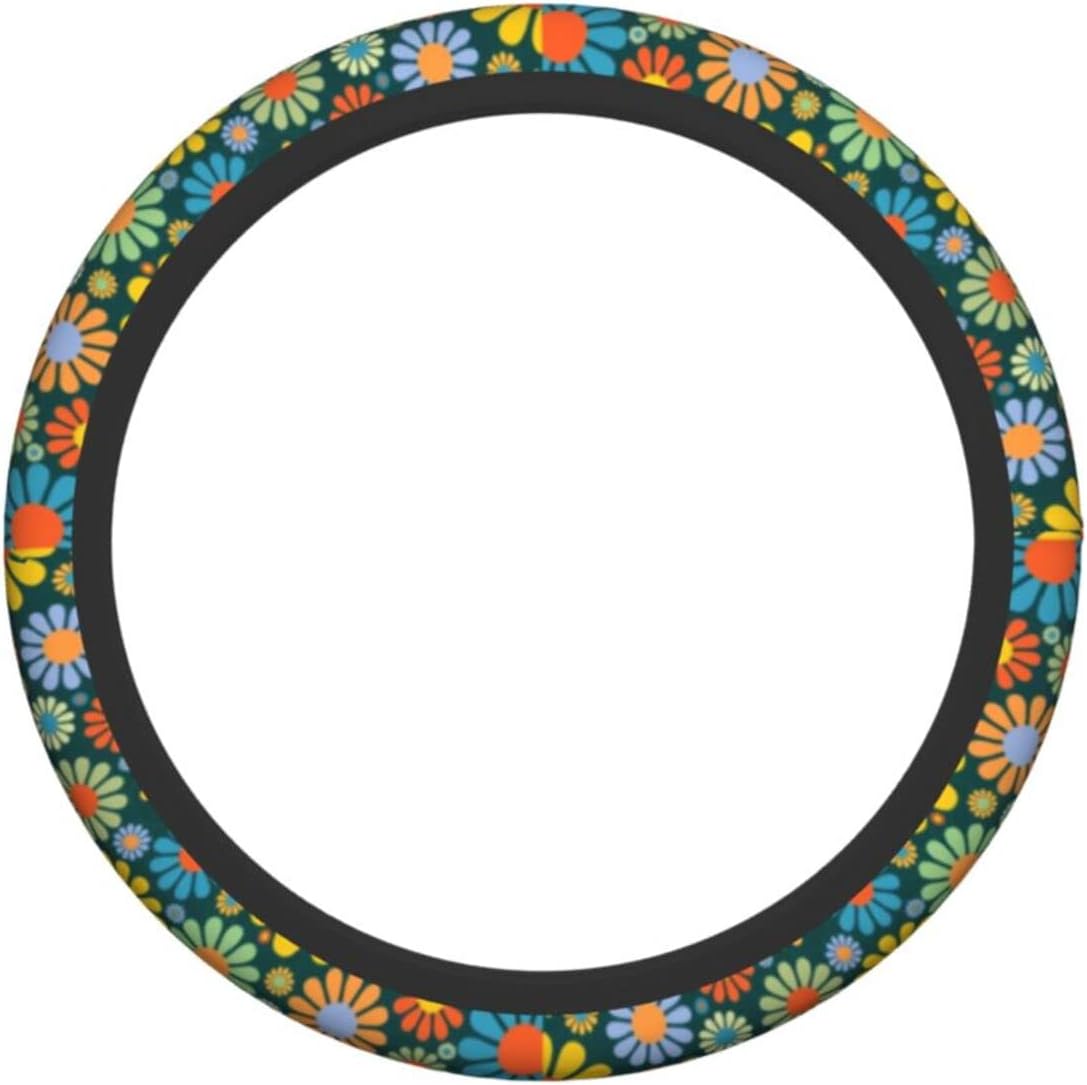 Funda universal para volante de automóvil de flores hippie de 15 pulgadas, transpirable, antideslizante, accesorios de automóvil para la mayoría de
