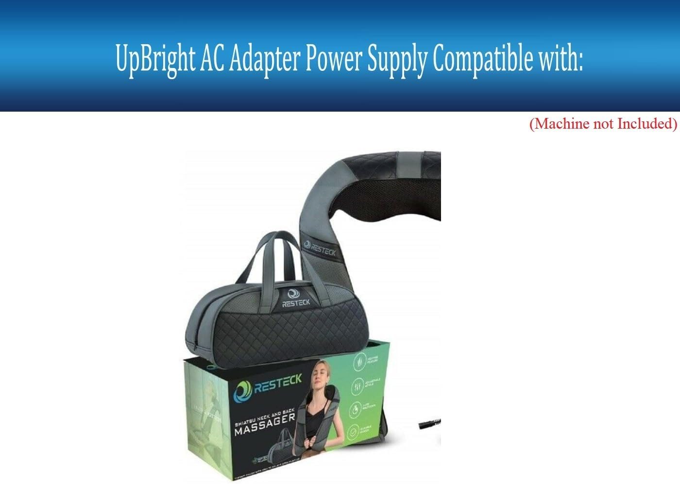 UpBright Adaptador de CC de 12 V compatible con Resteck BD1041 BD-1041 M89-00 M8900 AY3588780 Shiatsu masajeador eléctrico cuello espalda hombro 3D