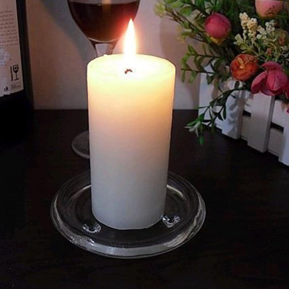VOSAREA Platos de vela de vidrio transparente, 5 unidades, portavelas, portavelas, pequeñas bandejas redondas para velas, soportes de vela de pilar