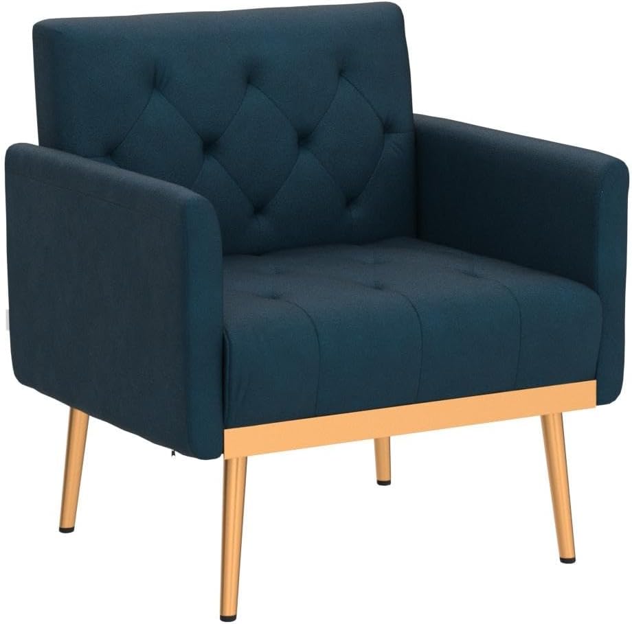 Silla sofá individual moderna de terciopelo, silla de decoración tapizada para la sala de estar, sillón cómodo con patas de metal dorado y rosa,