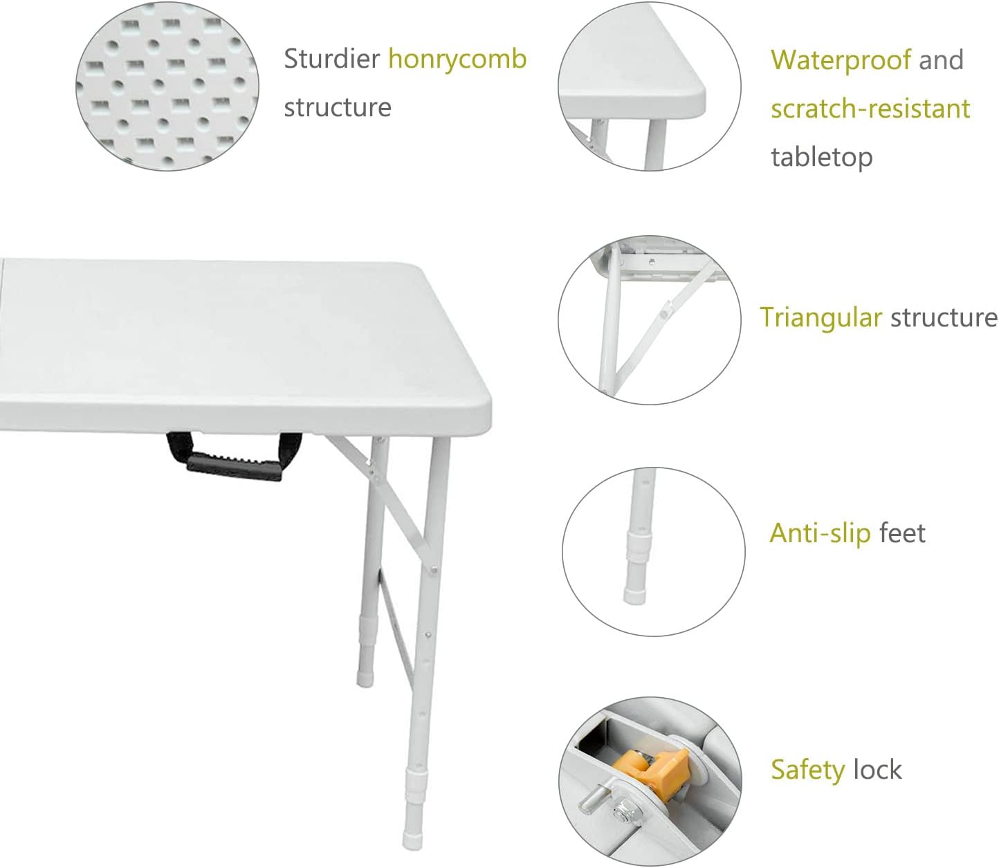 ICSPOID Mesa plegable de plástico portátil de 4 pies6 pies8 pies, mesa de comedor de picnic blanca y negra, plegable por la mitad para campamento,