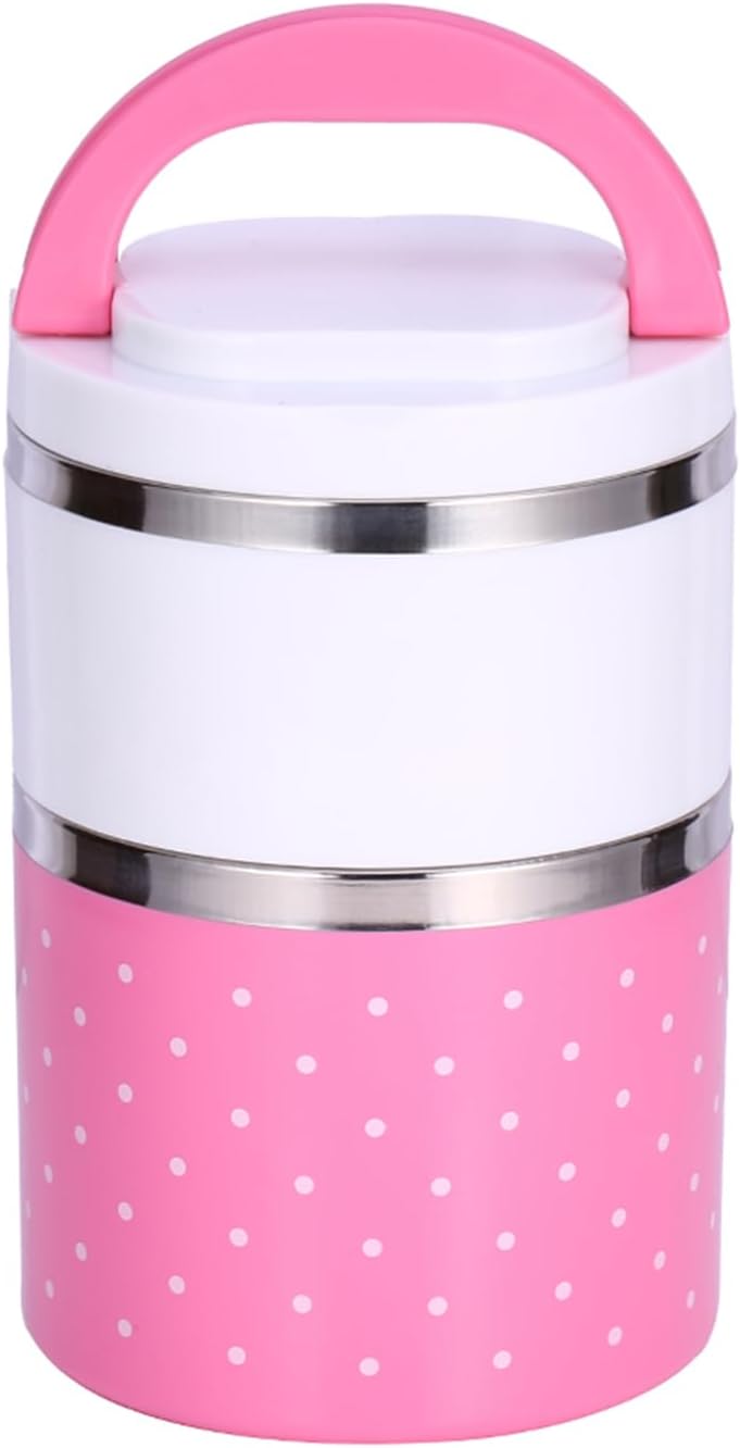 Aramox Lonchera térmica térmica de acero inoxidable de 2 capas, contenedor de alimentos con compartimento caliente, fiambrera Bento, lonchera