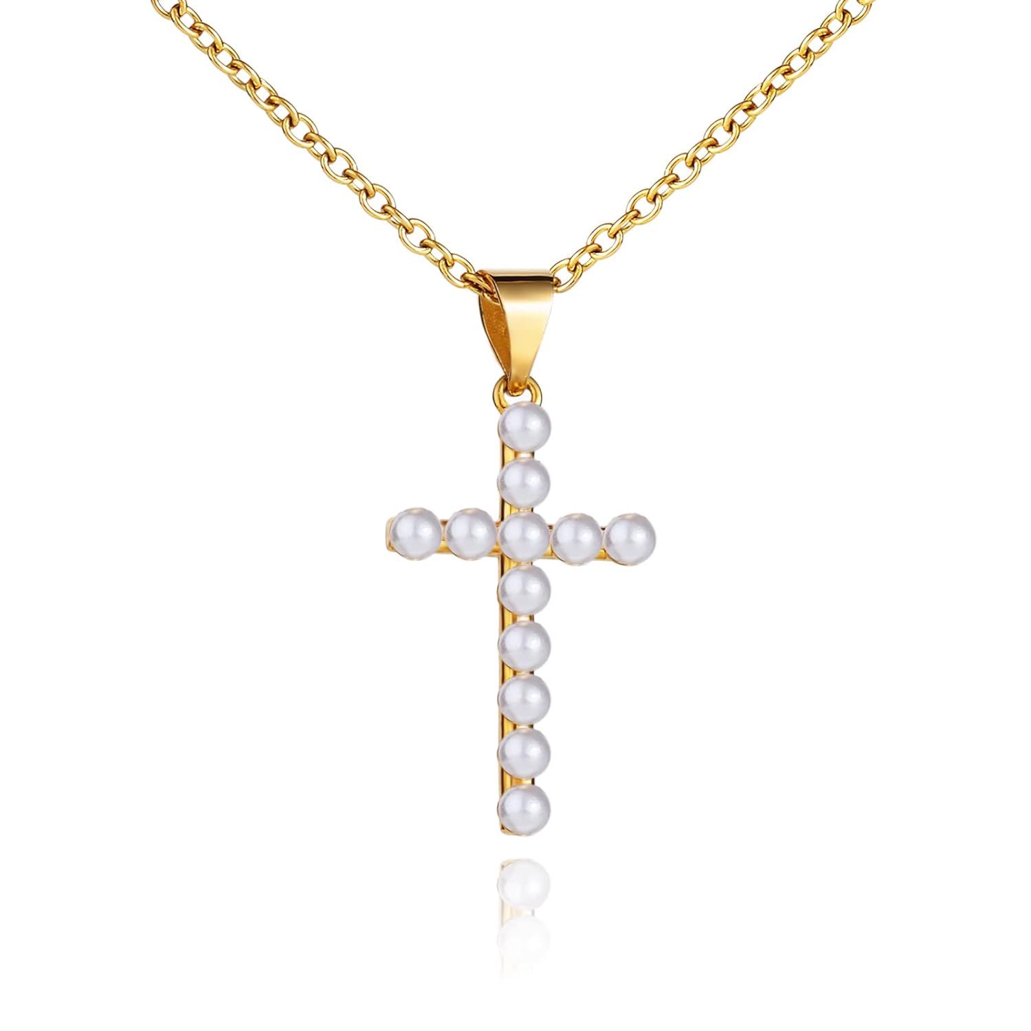 Pearl Cross Necklace For Women Girls Trendy, Cute Cross Pendant Jewelry Gifts For Teen Girls, Dainty 18K Gold Plated Pearl Cross Necklace
