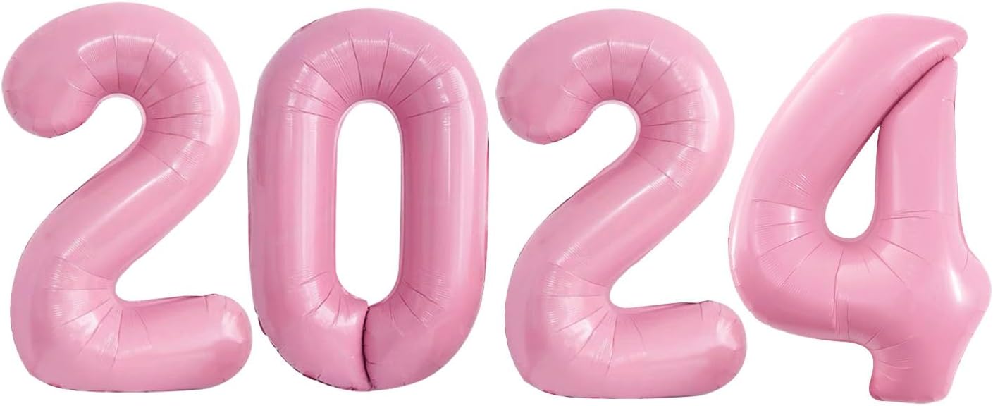 GOER Globos de aluminio con números de aluminio 2024 para fiesta de Año Nuevo, suministros de fiesta, decoraciones de graduación (rosa claro, 32