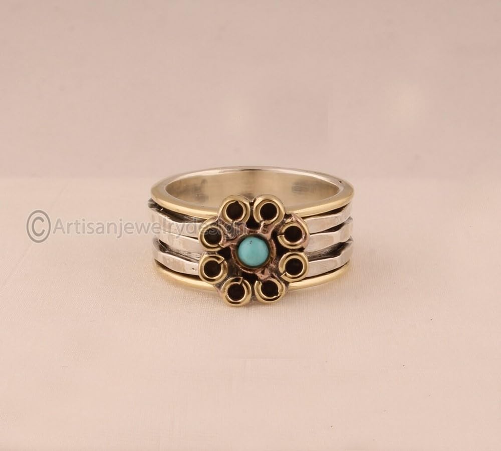 925 Spinner Silver Ring, Handmade Ring Women, Statement Spinner Ring, Fidget Spinner Ring, Minimalist Ring Silver, Natural Larimar Ring, Bohemian