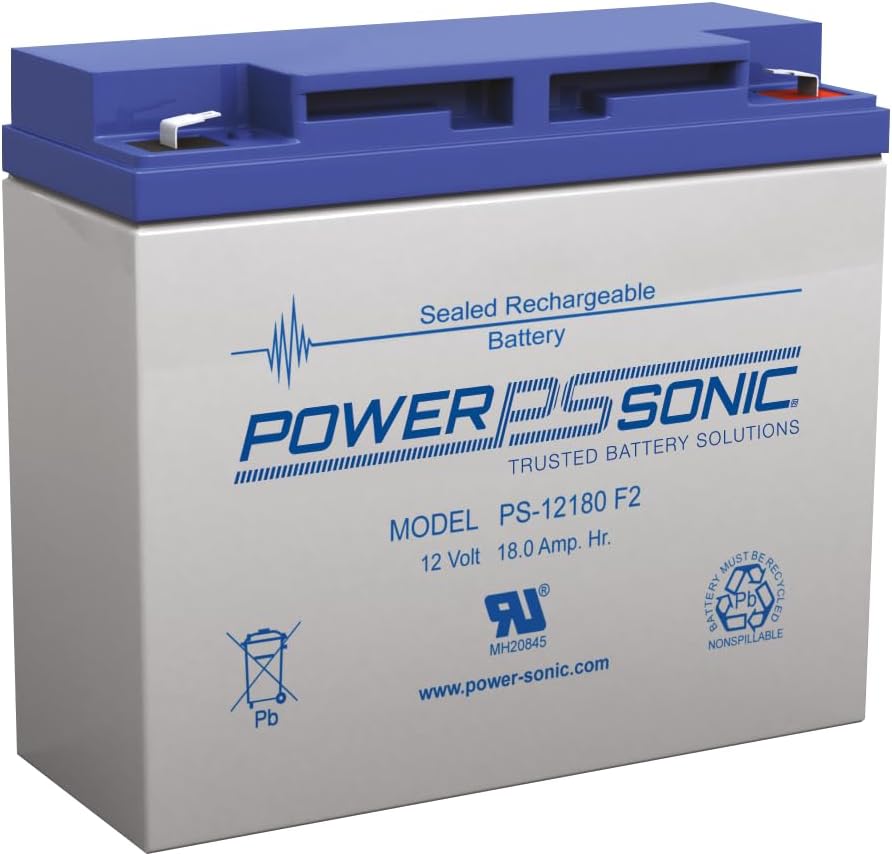 Power Sonic PS-12180 Batería de plomo ácido sellada recargable 12V 18AH para uso general, médica, iluminación de emergencia, fuego y seguridad con