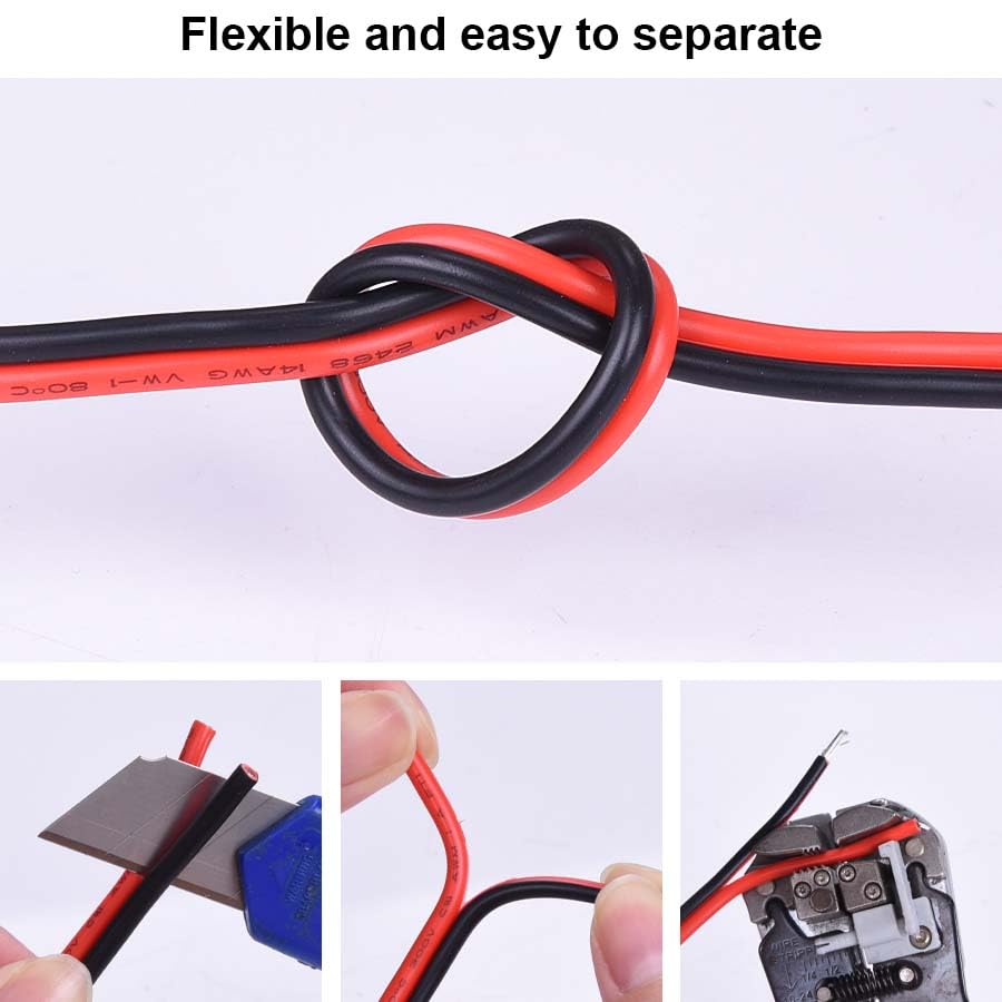 Shirbly Cable de cobre estañado de 50 pies de calibre 10, cable paralelo aislado de 2 conductores para panel solar, audio de automóvil, cable
