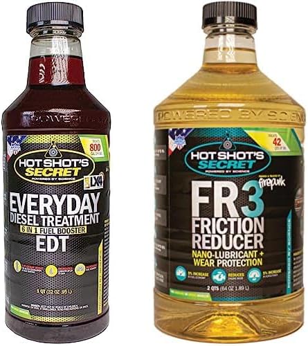 Hot Shot’s Secret Semi Performance Pack – Tratamiento diésel diario (32 onzas) y reductor de fricción FR3 (64 onzas)