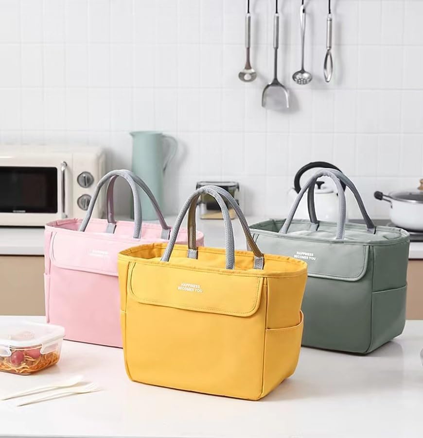 Jaiiinnoe Bolsa de almuerzo para mujer, pequeña bolsa de almuerzo para mujeres, bolsa reutilizable con aislamiento térmico para adultos (amarillo)