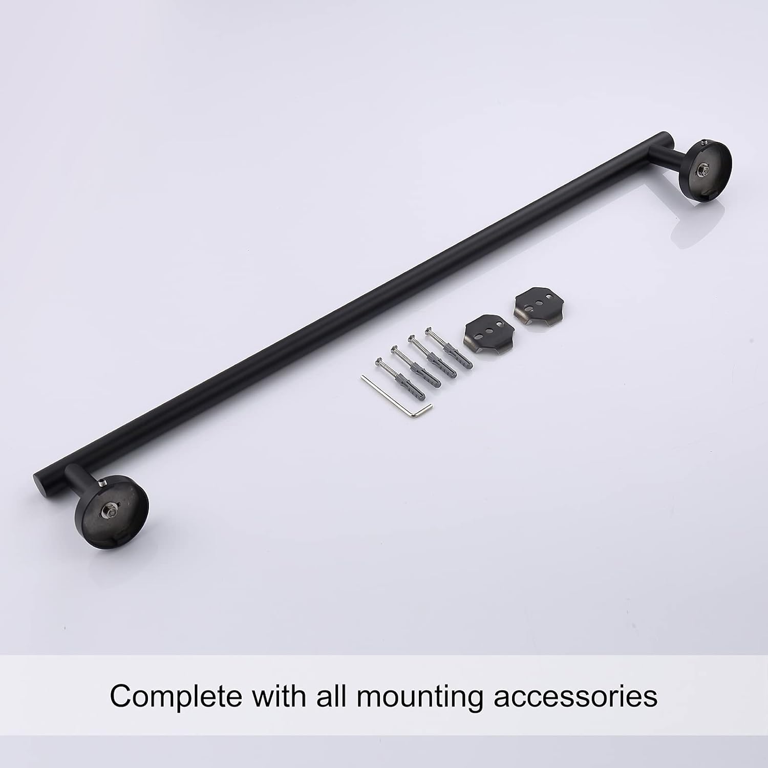 Toallero de baño de 23.6 pulgadas, color negro mate, acero inoxidable SUS304 de alta calidad, estilo redondo, toallero resistente, soporte para