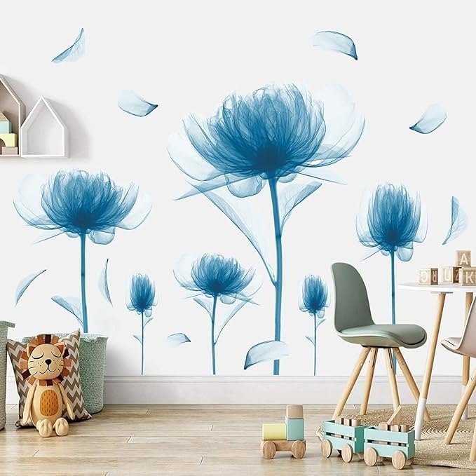 6 calcomanías de pared de lirios rosados, calcomanías de pared de flores florecientes, calcomanías de pared de flores florecientes, plantas