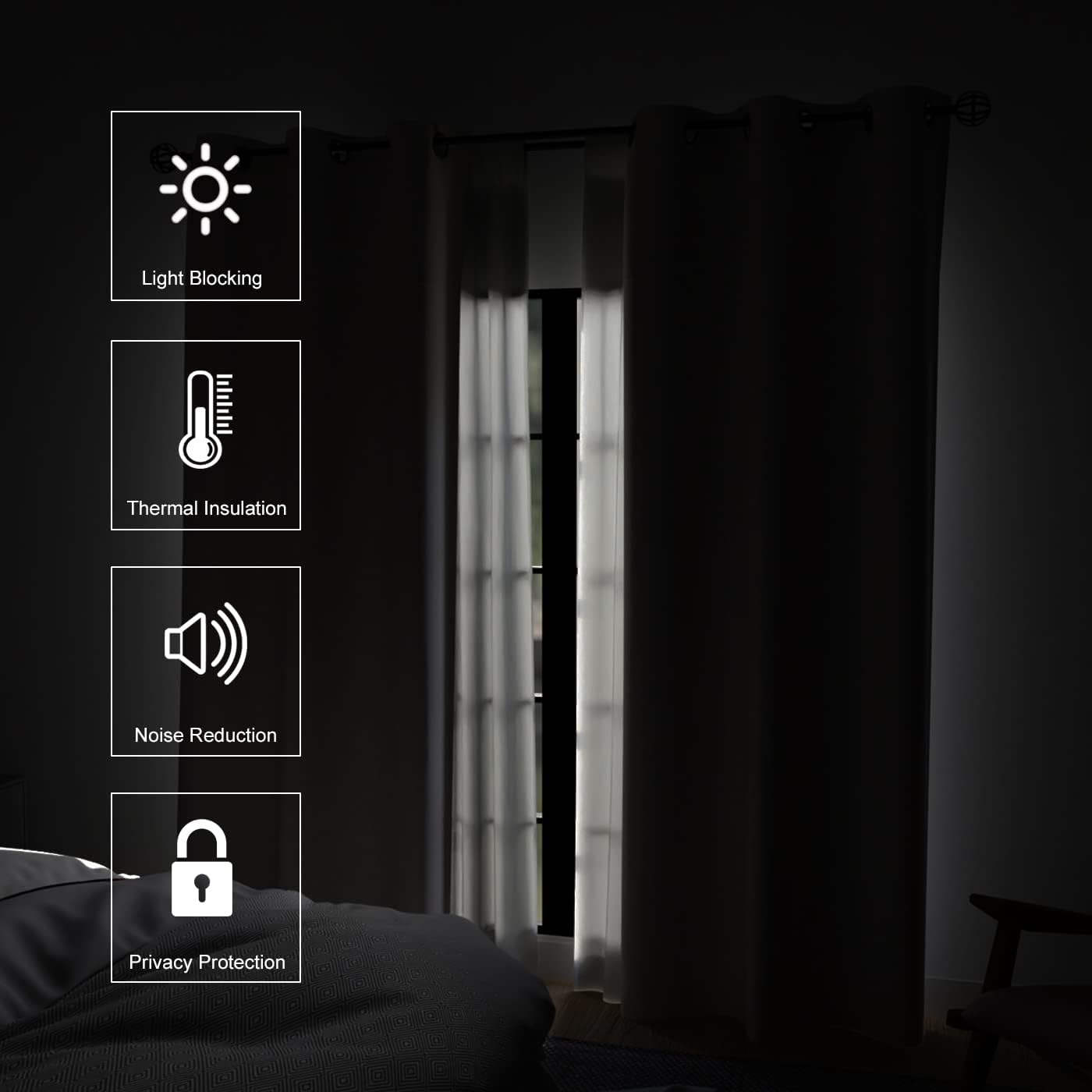 Encasa – Cortinas térmicas opacas para ventana con 2 fundas de almohada, cortinas de oscurecimiento de habitación con ojales para dormitorio y sala