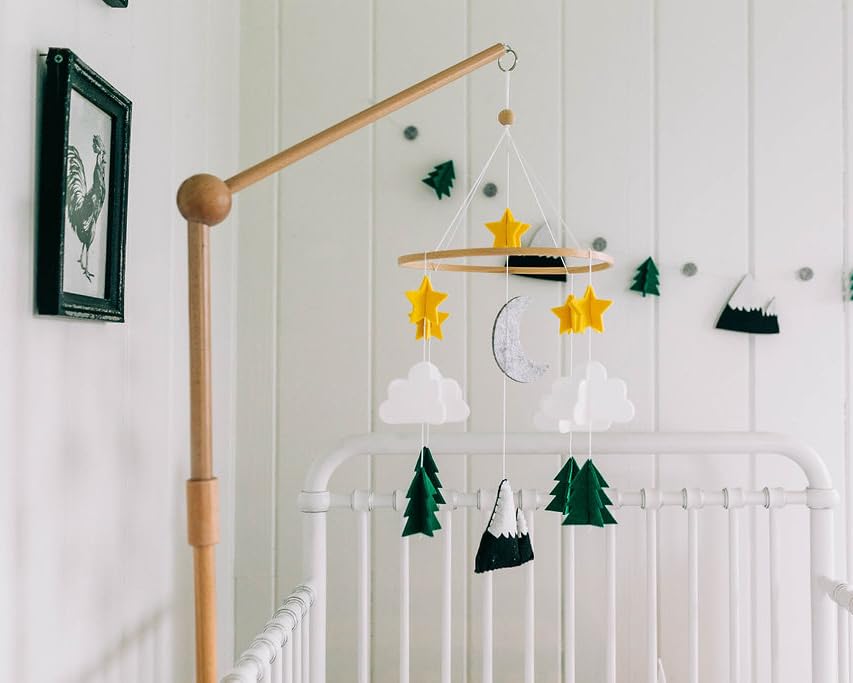 Móvil para cuna de bebé (Noche de bosque estrellado, verde perenne)  Regalo de baby shower, decoración de guardería para niños y niñas