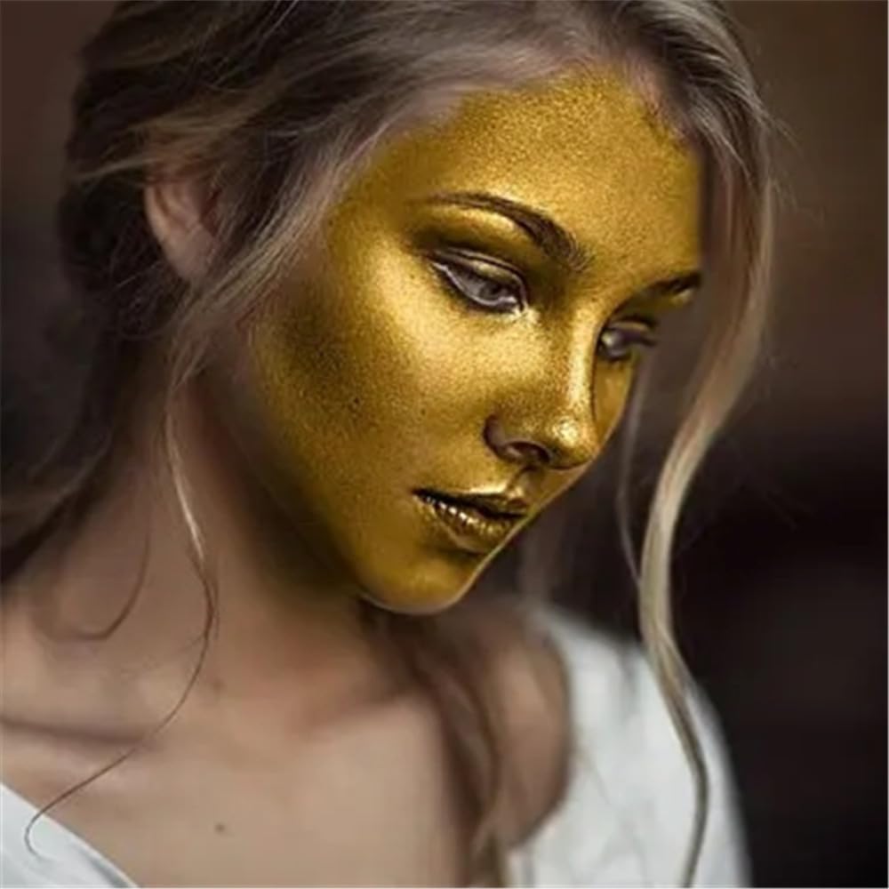 Go Ho Pintura corporal dorada mezclable en crema (1.06 onzas), pintura facial dorada perla para adultos y niños, Halloween, cosplay, zombi, vampiro,