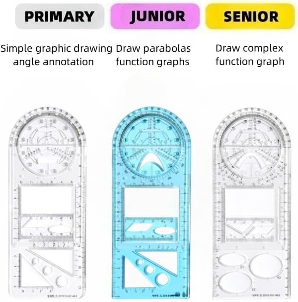 LXINYE Regla geométrica multifuncional, regla de dibujo de matemáticas, plantilla de dibujo geométrico, herramienta de medición, reglas de plástico