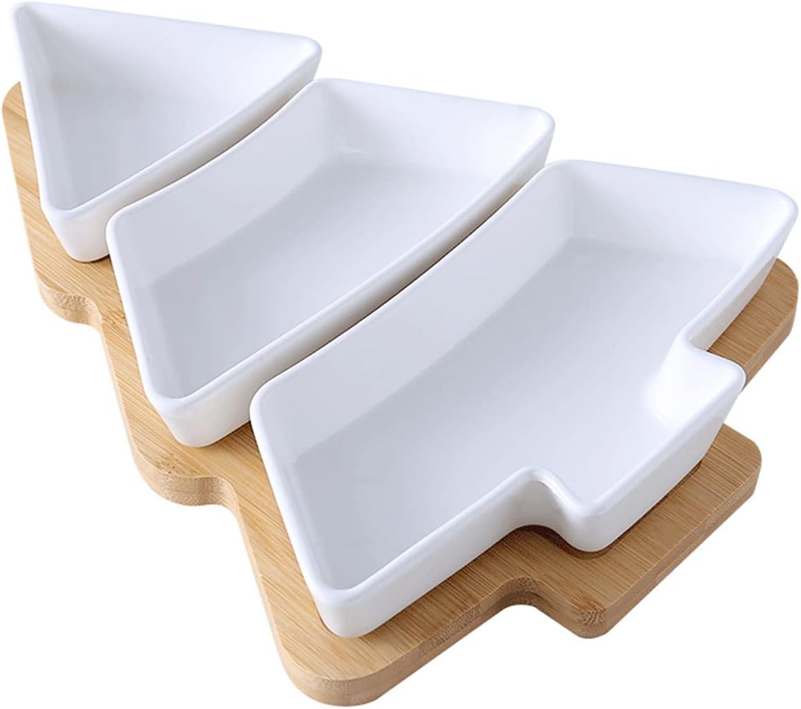 Juego de bandejas grandes de aperitivos blancas de 11.6 pulgadas, platos de postre para árbol de Navidad, plato de aperitivos, 3 platos de porcelana