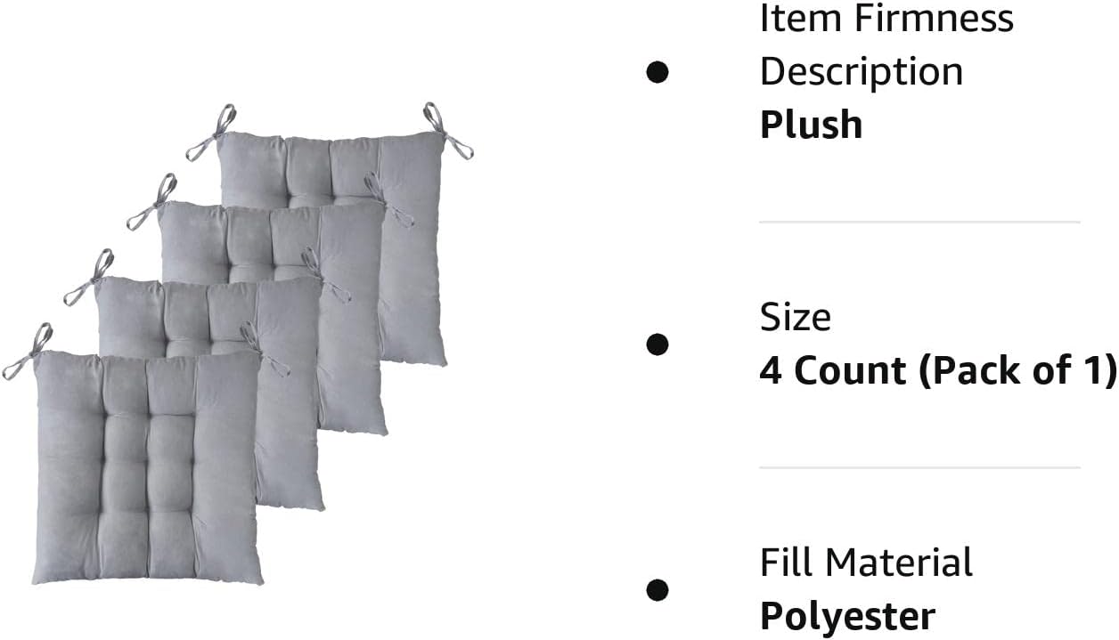 ELFJOY Paquete de 4 cojines para sillas de comedor de 17 x 17 pulgadas, cojines de asiento para sillas de cocina, suaves y cómodos, cuadrados con