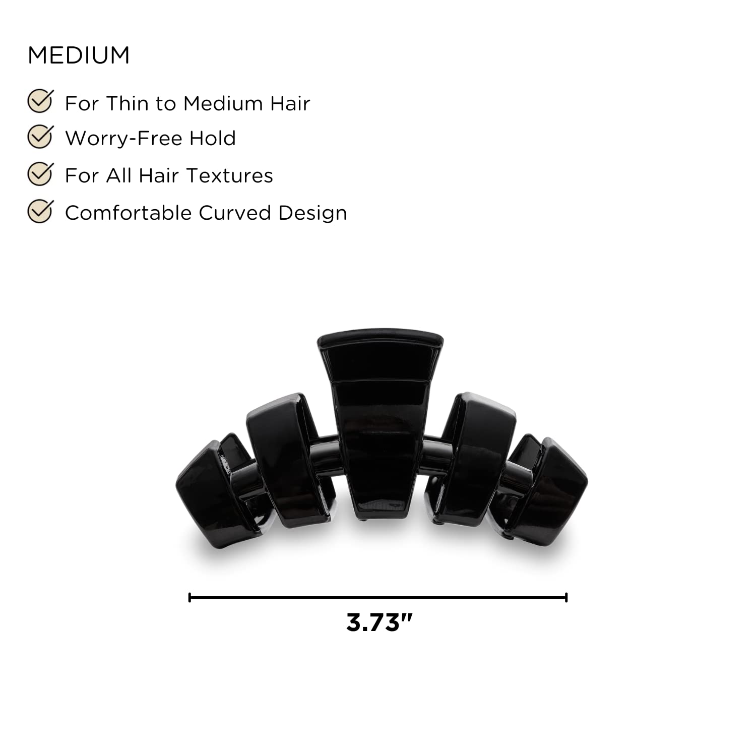 TELETIES – Pinza mediana – Agarre fuerte, dientes flexibles, cómodo diseño curvado – Ideal para cabellos de grosor medio – Para todas las texturas
