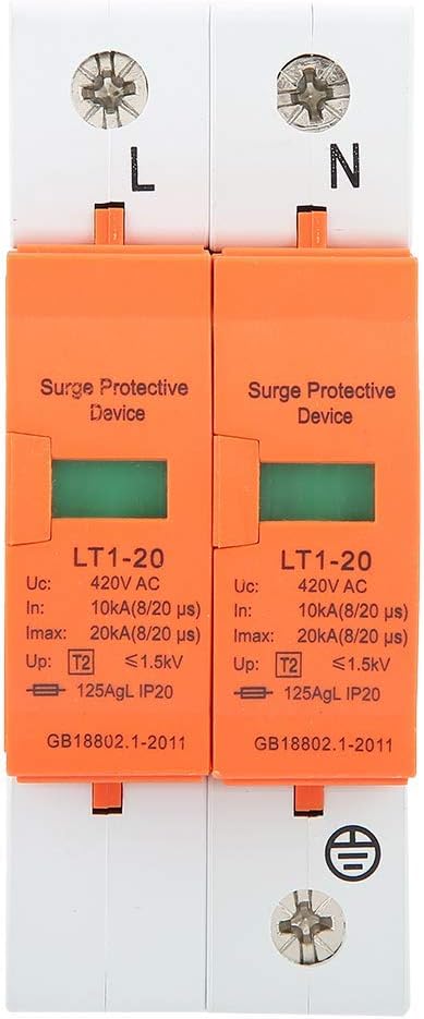 Dispositivo de protección de 2 polos, 1 unidad, protector de montaje en riel DIN, dispositivo de bajo voltaje, 10-20KA 420V, protección electrónica