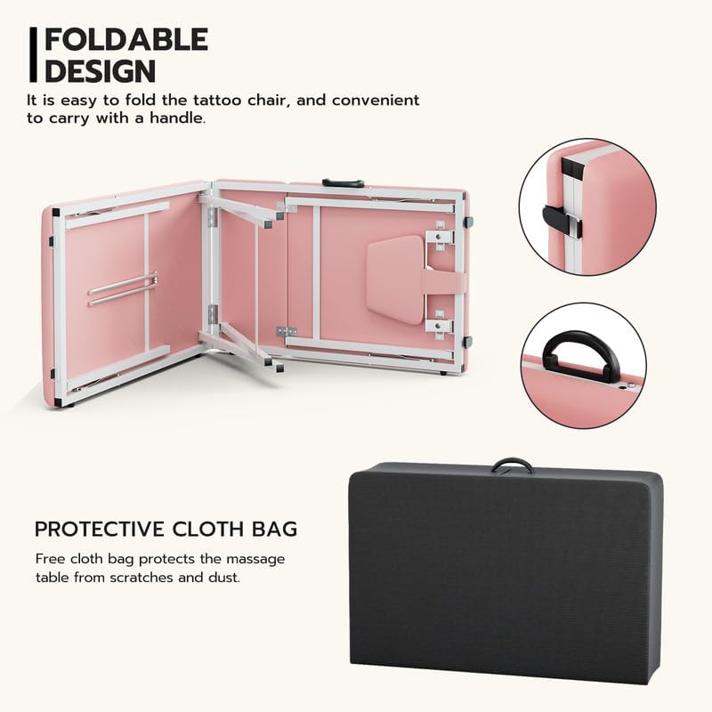 SyyBhb Mesa portátil de banco de tatuaje, silla de spa plegable, cama de masaje de viaje con bolsa de transporte, reposacabezas extraíble, ángulo