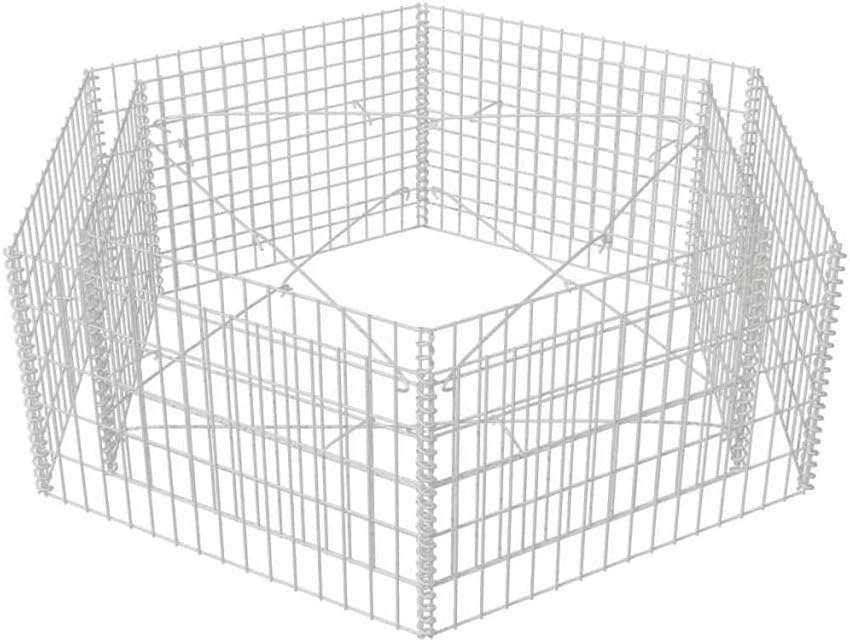 WIFESE Gabion Wall – Panel de pared de malla elevada de 63 x 55.1 x 19.7 pulgadas, con cubierta, jaula de piedra de jardín de acero galvanizado,