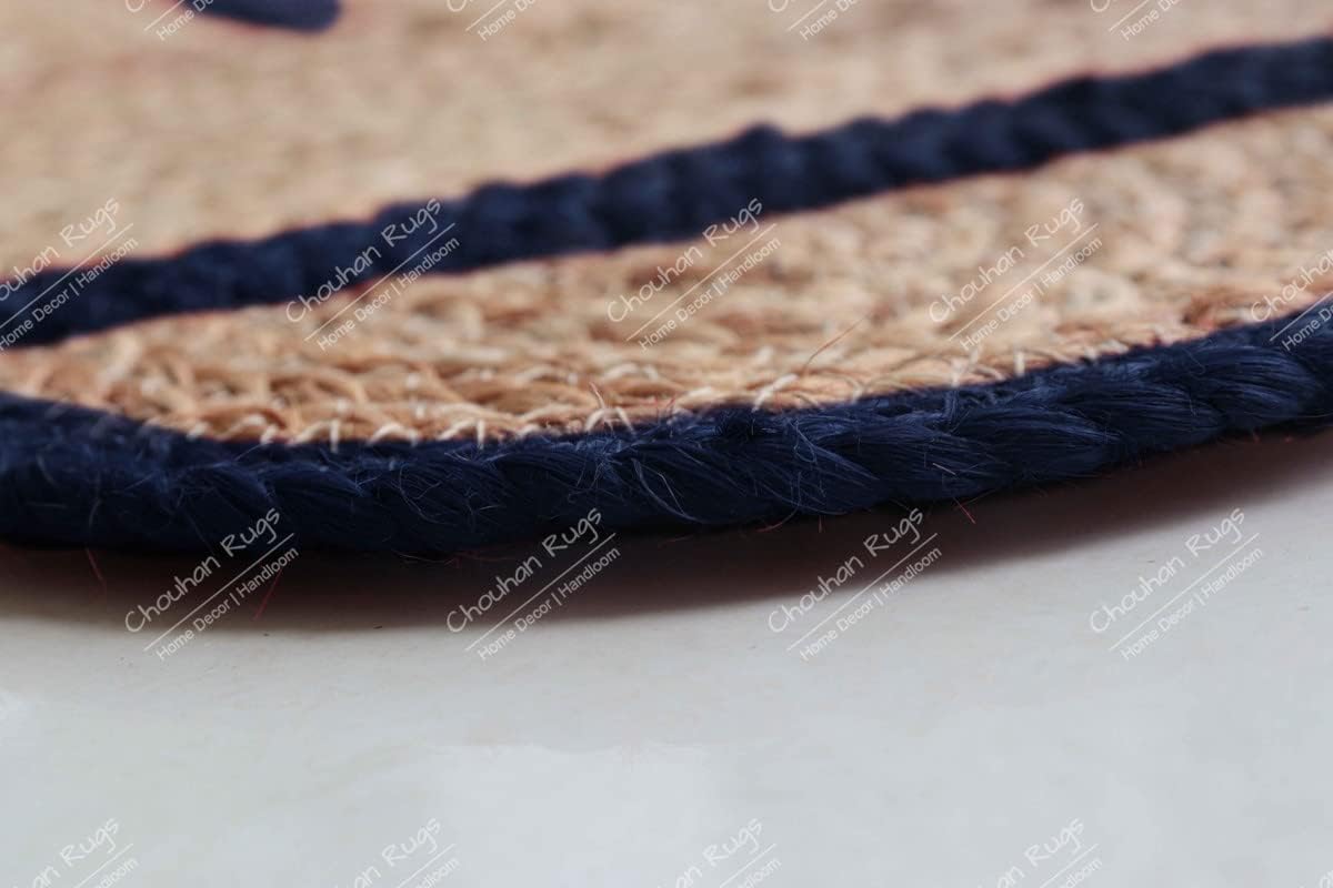 Chouhan Rugs Area Rug – Alfombra trenzada a mano de yute natural, color azul marino