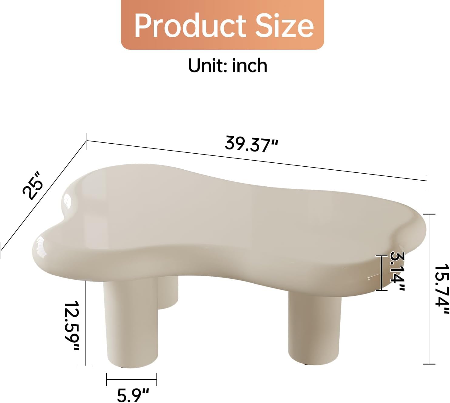 Mesa auxiliar blanca crema, mesa central baja de forma irregular, mesa auxiliar única para sala de estar, estilo nórdico moderno, lindo, mesa