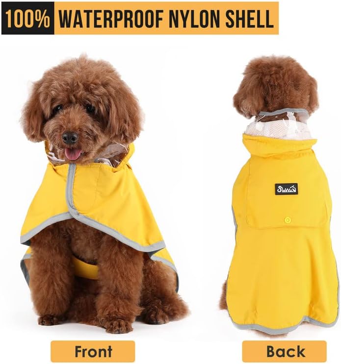 SlowTon Impermeable para perro, chaqueta de lluvia ajustable para perro, doble capa transparente, poncho impermeable para perro con correas