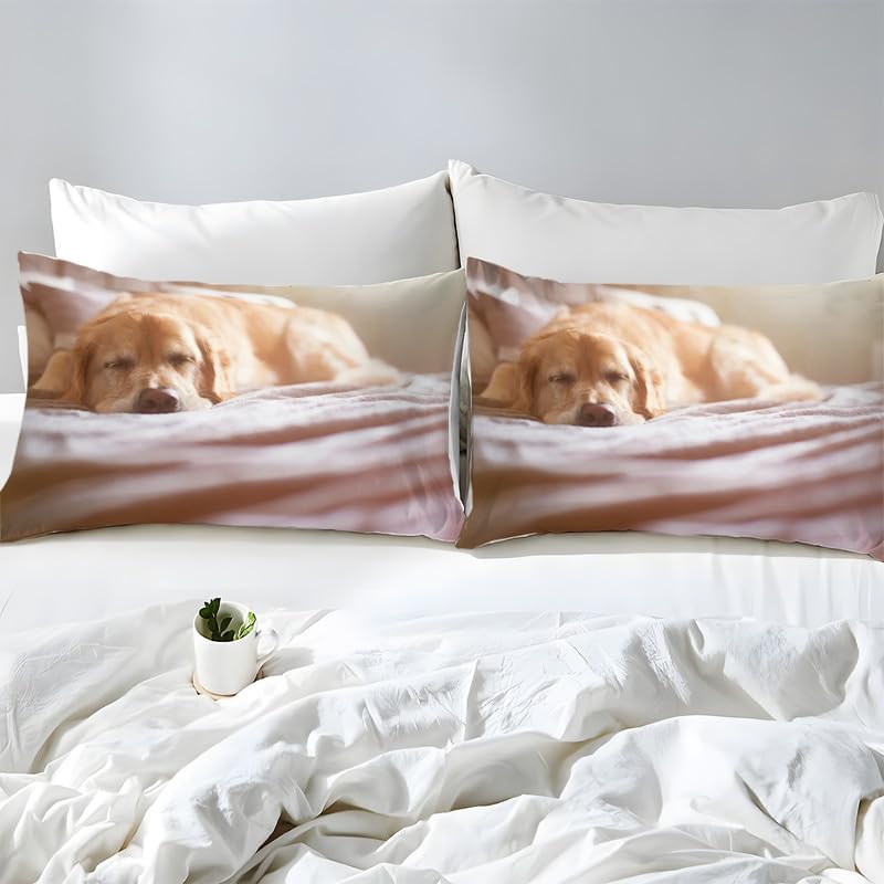Khaki Puppy Twin Duvet Cover Animal Print Twin Bedding Sets Soft Microfiber Comforter Cover and 2 Pillow Shams 20″X26″, Bed Set Duvet Covers with