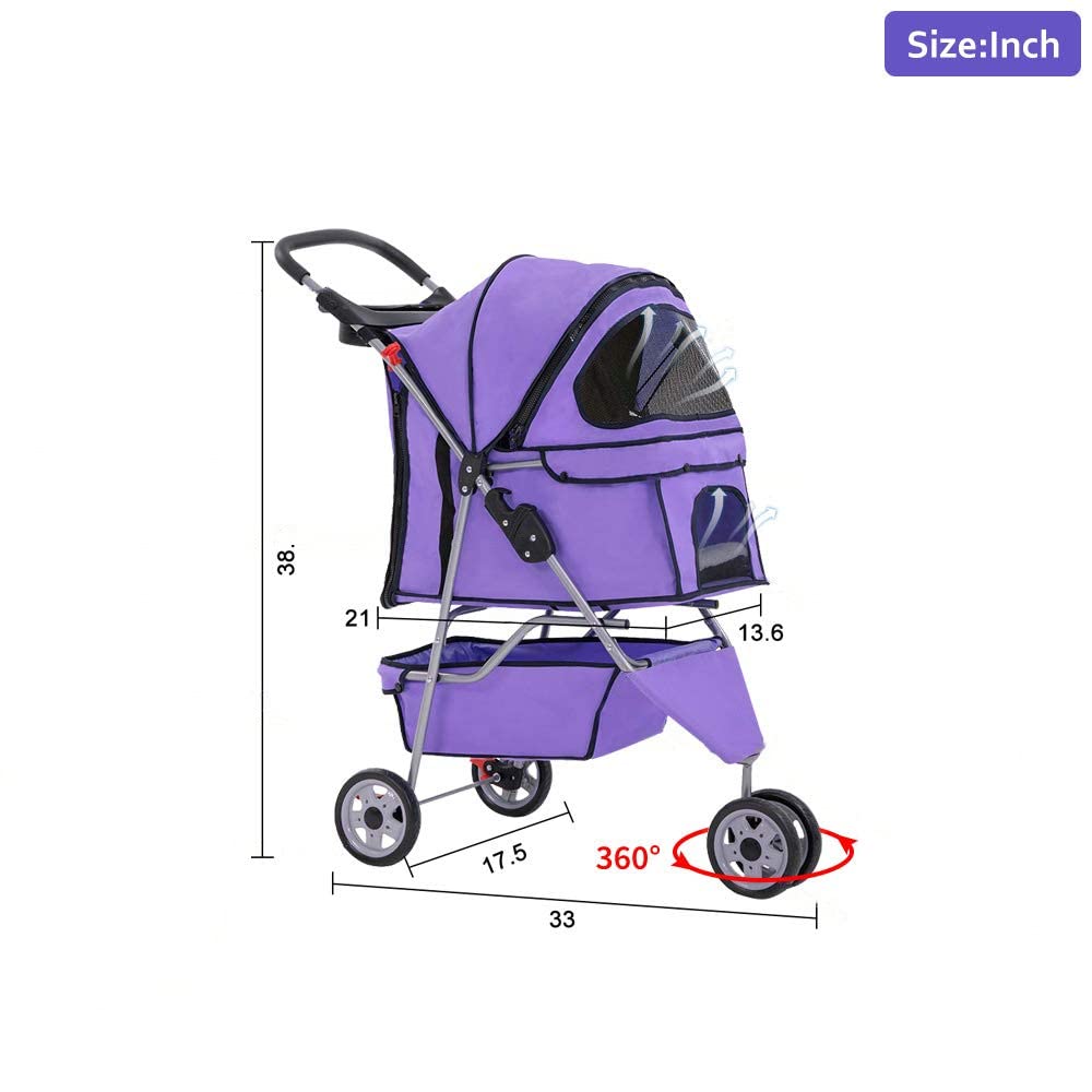 FLL Cochecito para perros y gatos con cesta de almacenamiento, plegable, ligero, para gatos, suave y fácil de caminar, para perros y gatos medianos
