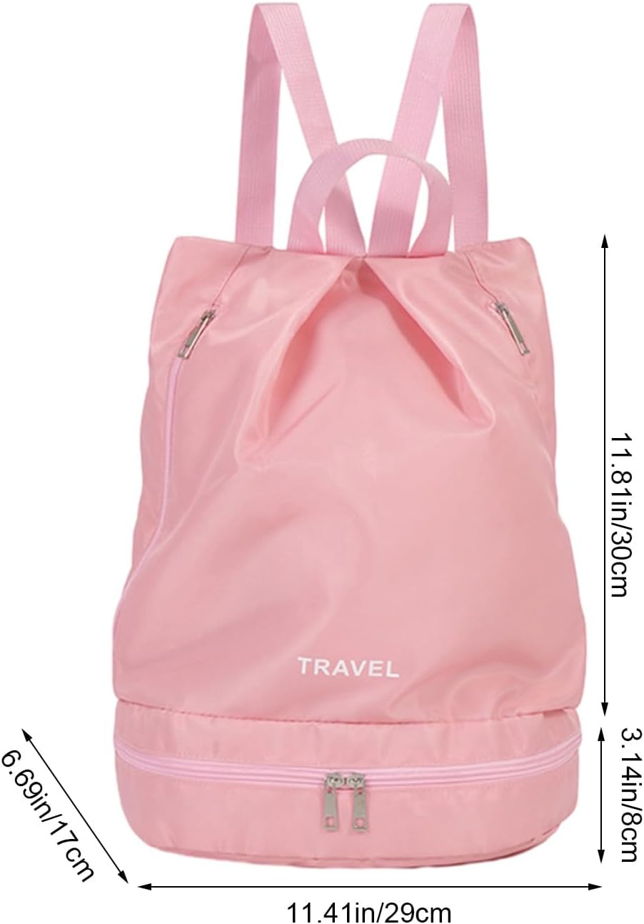 Mochila de natación deportiva con compartimentos secos y húmedos, bolsillo a prueba de humedad para mujeres y hombres (rosa)