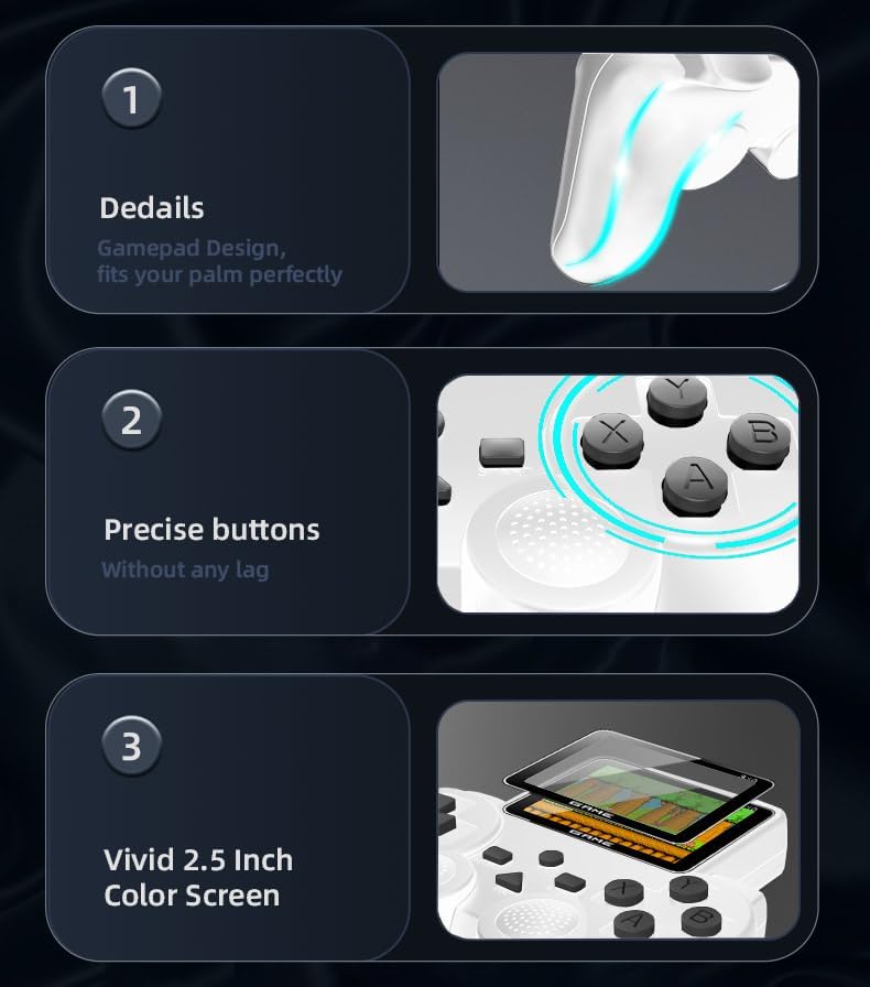 8-bit 520 en 1 Classic Retro Games Handheld Gamepad Game Console – Pantalla de 2.5 pulgadas recargable AV TV Out (blanco)