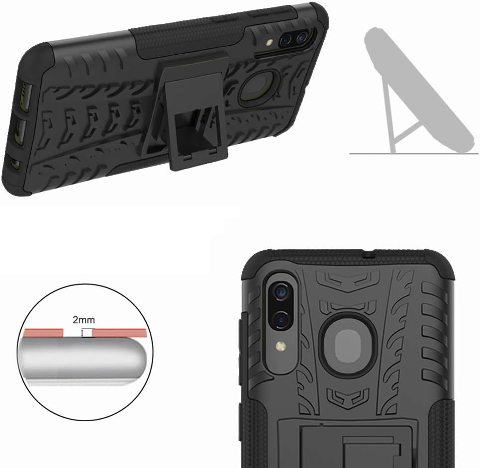 Asuwish Funda de teléfono para Samsung Galaxy A20 A30 con protector de pantalla de vidrio templado y soporte delgado, funda protectora híbrida