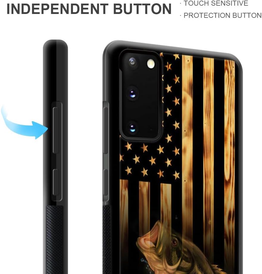 DJSOK Funda compatible con Samsung Galaxy S20 FE, diseño de madera con diseño de peces de bandera estadounidense y funda protectora de silicona suave