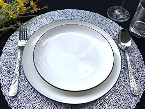 Manteles individuales plateados para mesa de comedor, juego de 4 manteles individuales redondos de vinilo para todas las ocasiones, ideales para