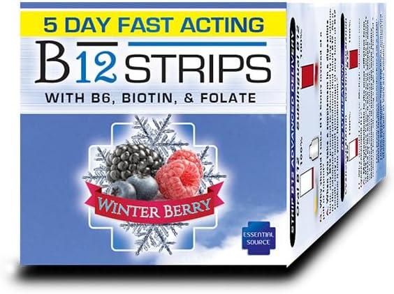 Tiras de vitamina B12  Suplemento energético con 2000 mcg de metilcobalamina, B6, folato y biotina  Apoya la salud nerviosa y cerebral, alivio del