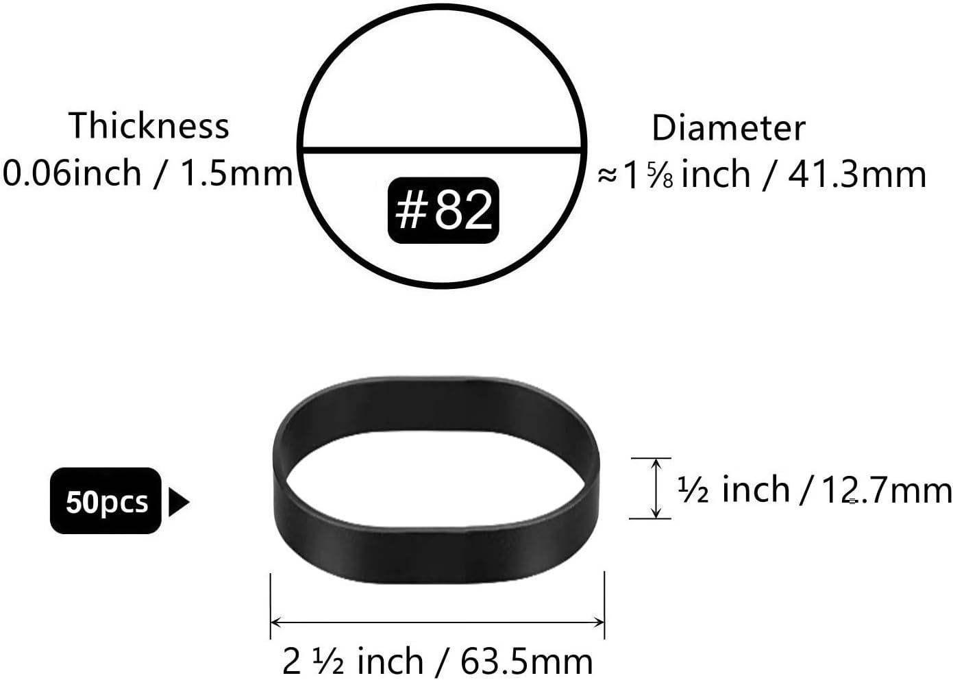 Bandas de goma tácticas tamaño #82 (2 12 pulgadas x 12 pulgadas), 100 bandas de goma negras extra anchas, pequeñas, gruesas, fuertes, resistentes al