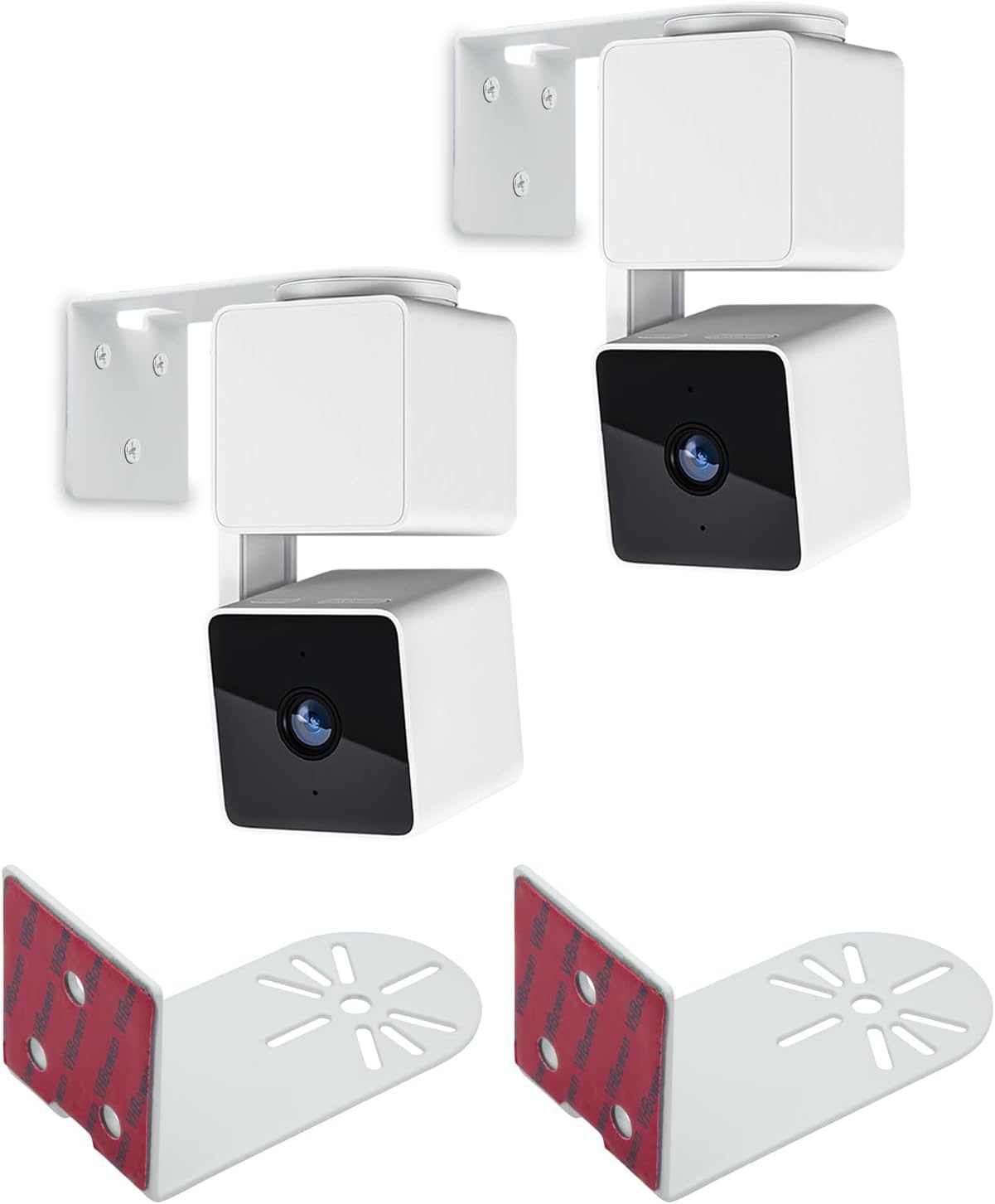 Haoyou Soporte de pared de metal para Wyze Cam Pan V3V2 Wyze Cam V4V3 adhesivo sin taladrar instalación en interiores y exteriores (paquete de 2