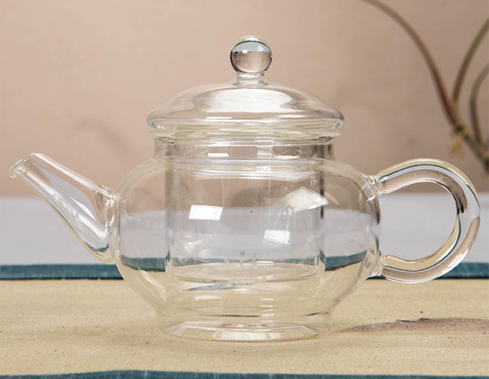 123Arts Tetera pequeña, tetera de vidrio con infusor, tetera para té suelto con tapa, 8 onzas